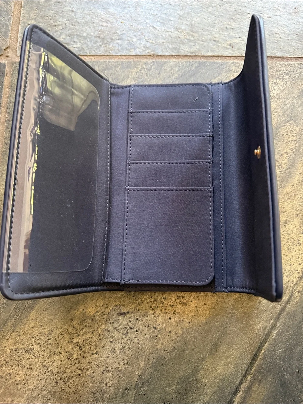 Tommy Hilfiger Beige Signature Continental Wallet with Navy Trim